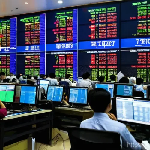 행동 재무학과 투자 심리 - **Prompt: "A bustling Vietnamese stock exchange floor, filled with diverse Vietnamese investors in b...