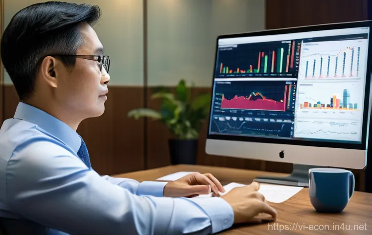 행동 재무학과 투자 심리 - **Prompt: "A solitary Vietnamese individual, appearing to be in their late 30s, sitting intently at ...