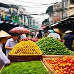 애덤 스미스 국부론 - **A Vibrant Vietnamese Market Scene Illustrating the Invisible Hand**
    A wide-angle, highly detai...